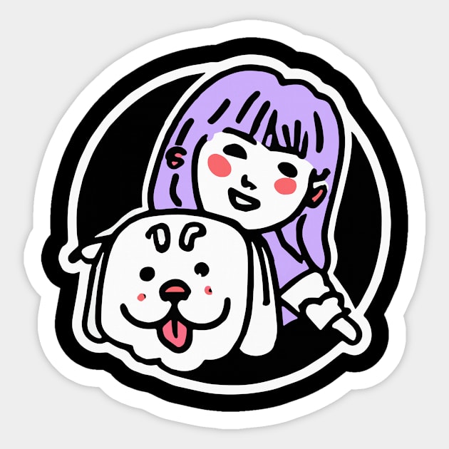 Girl with a Pit Bull Dog Lover Terrier Sticker by BetterManufaktur